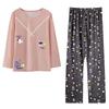 Women's Korean Style Pajama Set: Long Sleeve, Round Neck, Cute Cartoon Print, Comfortable for Spring & Autumn