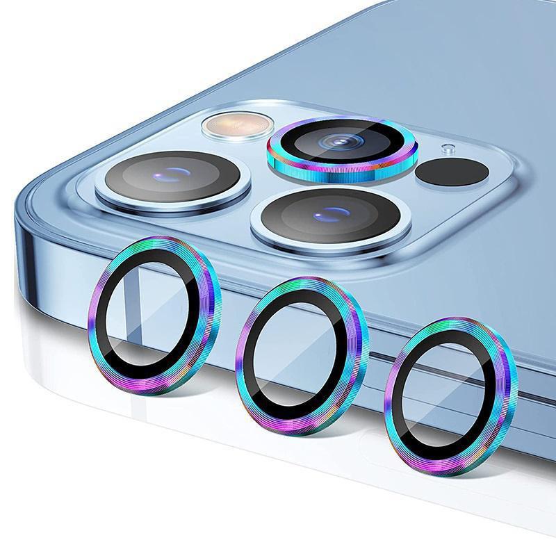 For IPhone 11/12/13/14 Pro Max Metal Ring Tempered Glass Camera Lens Protector
