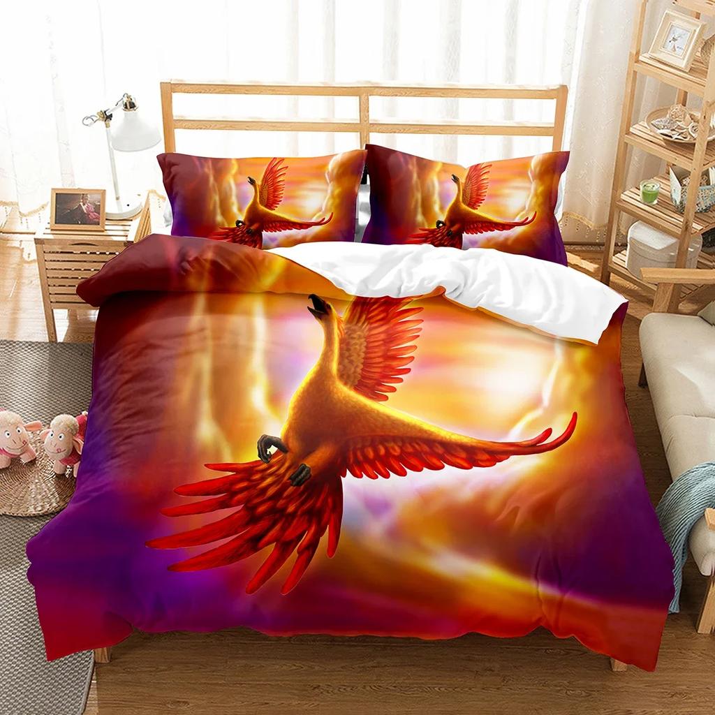 Phoenix Duvet Cover Set King Queen Size For Kids Boy Girls Bedding Set Yellow Animals Pattern Polyester Quilt Cover With Zipper