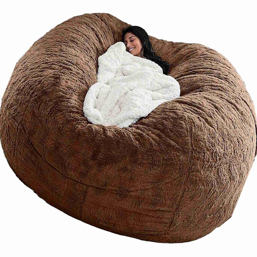 Home Sponge Bed Bean Bag Chair Cover Slipcover Double Bedroom Balcony Large Couch Round Soft Fluffy  Cover No Fillings