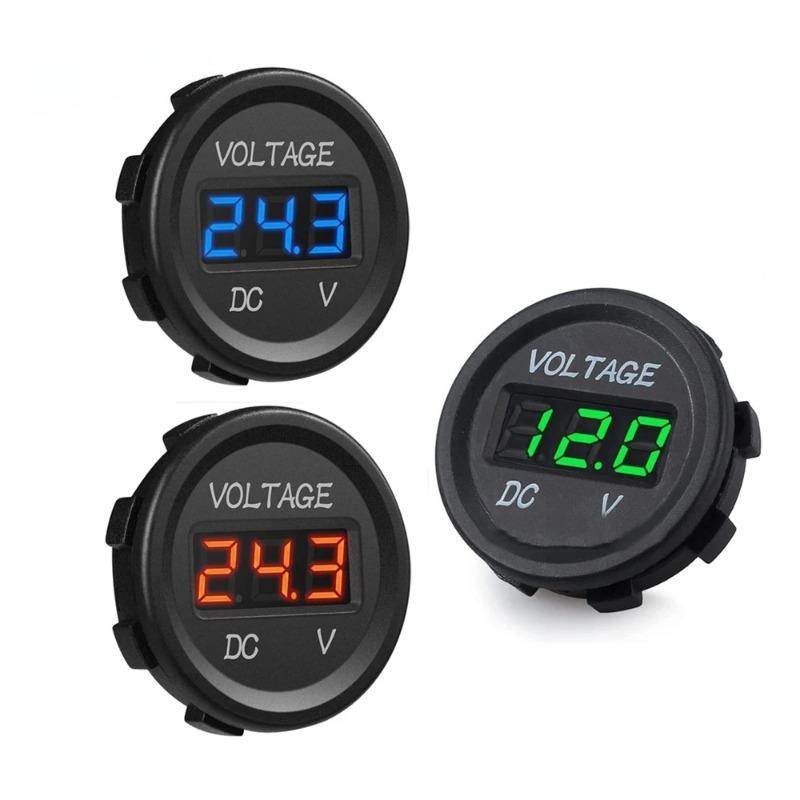 DC 5-48V Car Motorcycle Voltmeter Mini Digital Waterproof LED Panel Tester Display Round Volt Meter Gauge