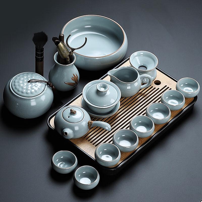 Lainuo Guli Ru Kiln Side-Handle Teapot 16-Piece Tea Set with Tea Tray