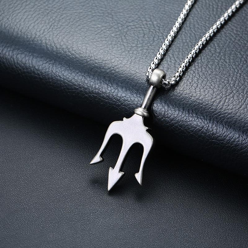 Vintage Neptune Poseidon Trident Pendant Stainless Steel Ancient Greece Amulet Necklace Men Jewelry Gift for Sailor