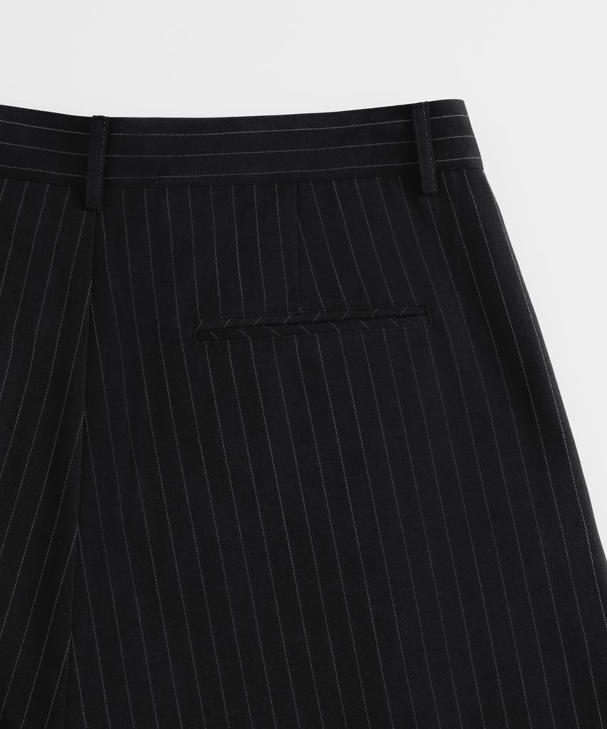 BRENSON Fluid Stripe Single-Pleat Slacks (Black)