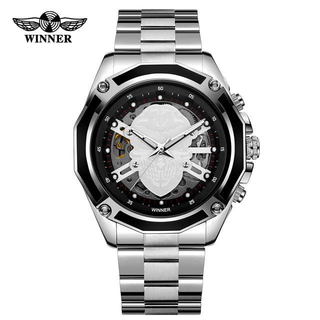 T-winner Men's Fashion Casual Hollow Skull Waterproof Automatic Mechanical Watch