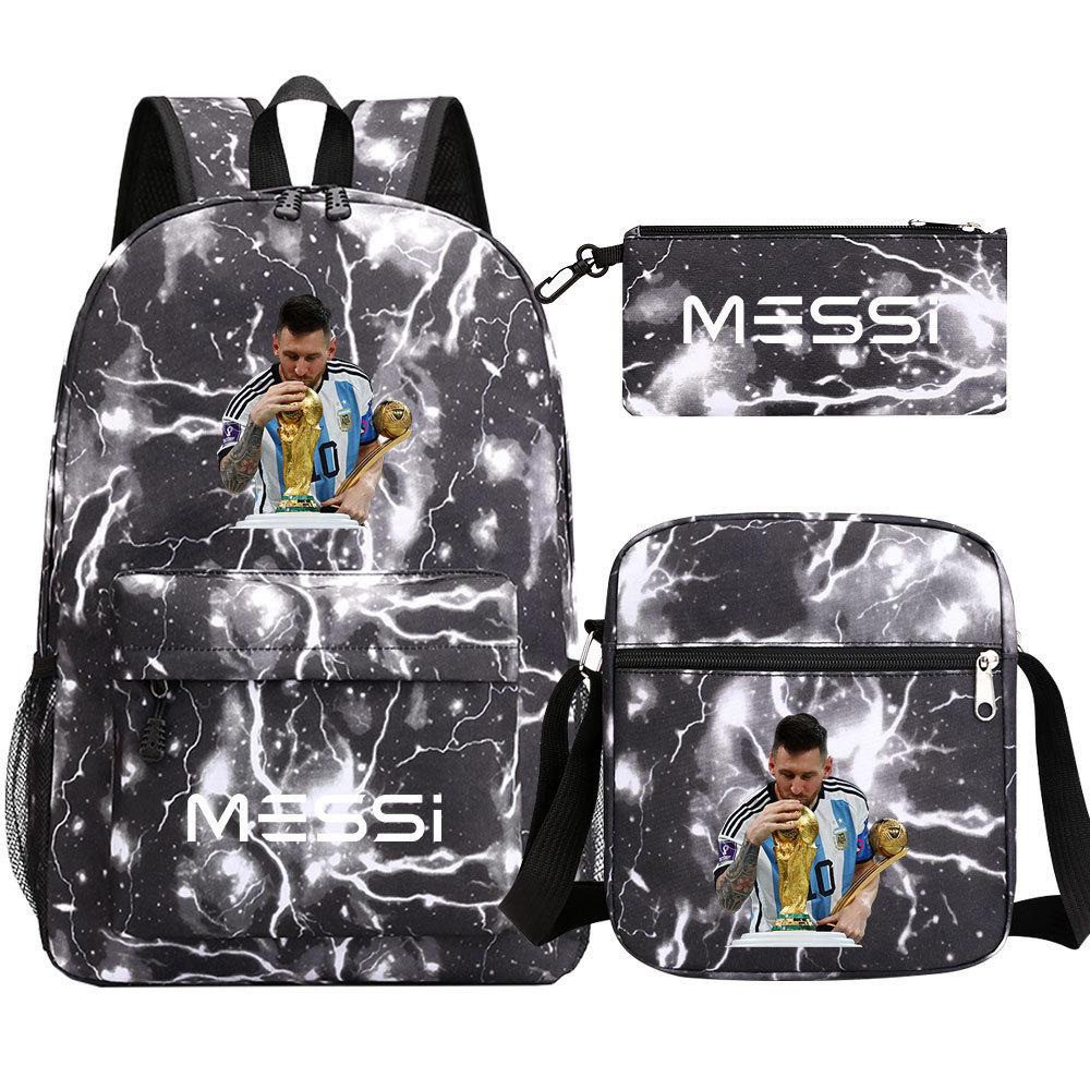 Football Star Print Youth Primary And Secondary School Students Schoolbag Three-Piece Set Men'S And Women'S Backpack
