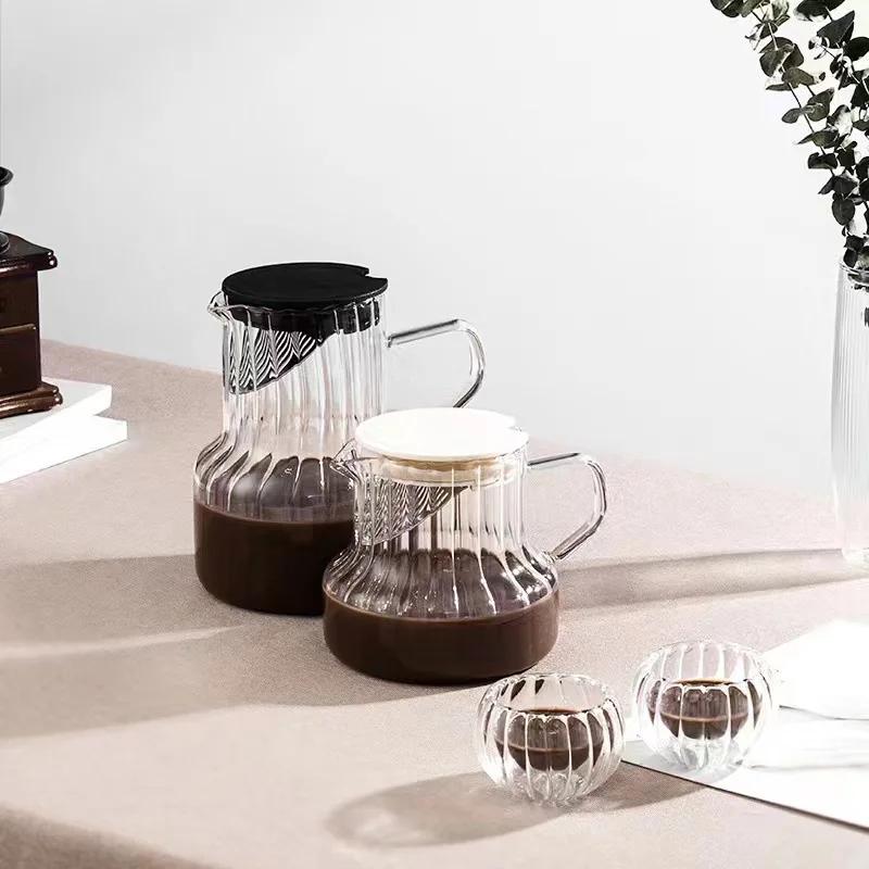 Creative Glass Coffee Pot Tea Set With Vertical Pattern High Borosilicate Glass Teapot Kettle Japanese Teapot for Tea In a Cup