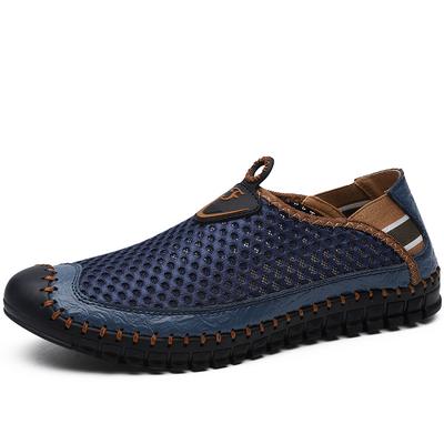 Men's Leather Shoes Breathable Shoes with Mesh Men's Summer Shoes with Holes