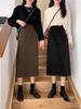 Women's High Waist Wool A-line Skirt: Slimming, Versatile, Black, Slit, Hip-Covering, Autumn/Winter 2025.