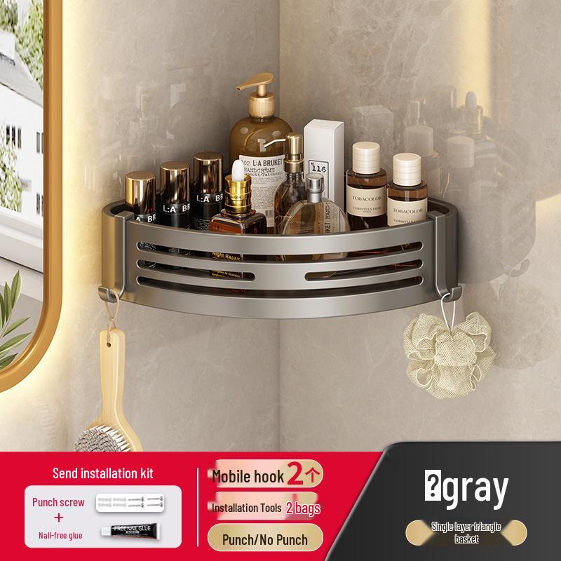 Gunmetal No-Drill Triangular Bathroom Shelf - Space Aluminum Corner Storage Basket
