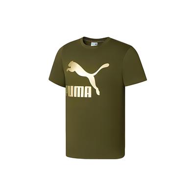 Metallic Gold Logo Print Crew Neck T-Shirt Men Tops Green 673666-62