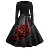 Women's Retro Halloween Print Long Sleeve Neck Casual Dress for Fall Party