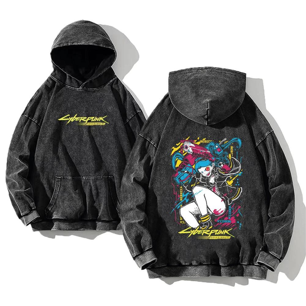 Vintage Washed 440g Heavyweight Cotton Cyberpunk Anime Hoodie