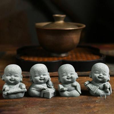 4 PIÈCES Nouvelle Statue de Bouddha Style Chinois Mignons Moines Figurines Bouddhisme Cadeaux Petites Figurines de Moine