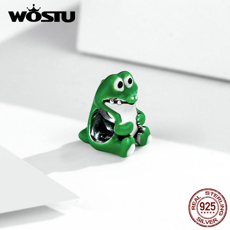 WOSTU 925 Sterling Silber Niedlicher grüner Krokodilanhänger mit großen Augen Passend für Original-Armband und Halskette DIY Schmuck