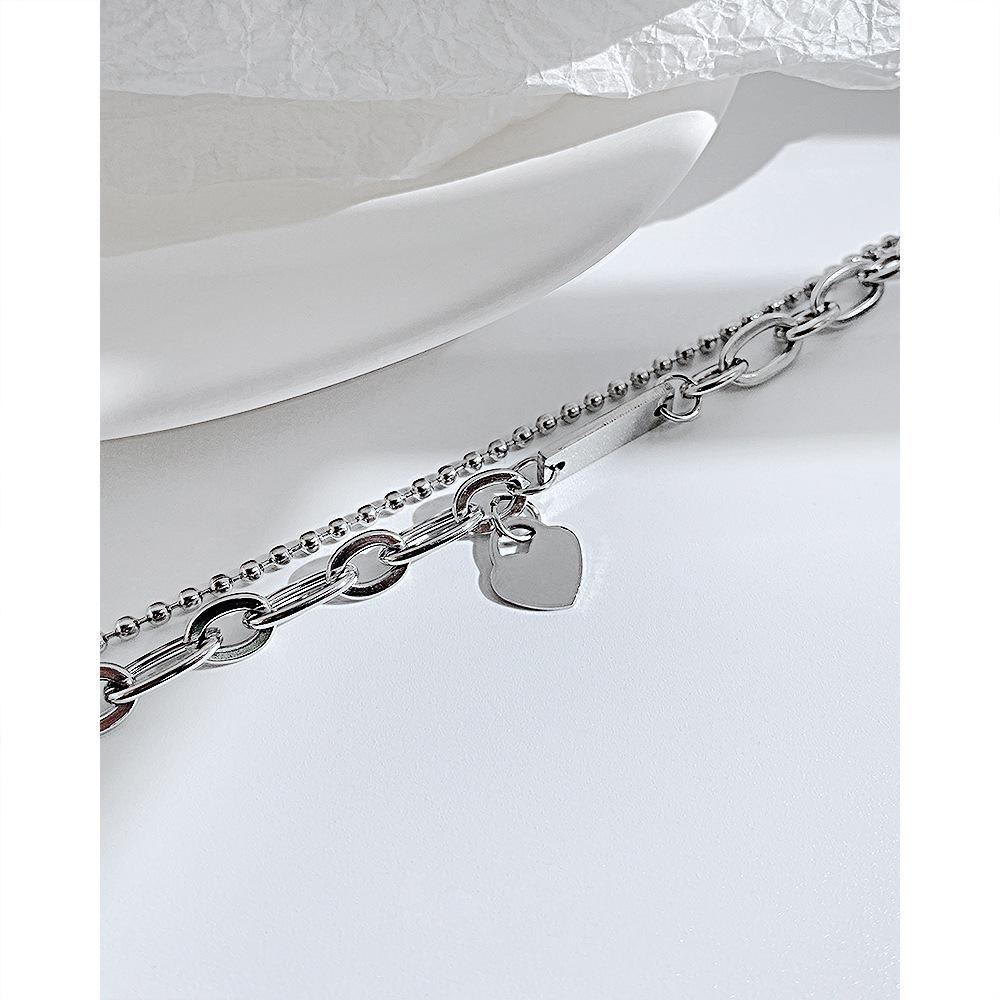 European & American Ins Double Layer Heart Titanium Steel Bracelet - Women's Hip Hop Versatile Heart-Shaped Jewelry