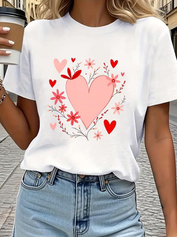 (Asian Size) Tee Top Print Sweet Lovely Style Trend Women Woman Fashion Clothing Short Sleeve T Shirt  Female Graphic T-shirts