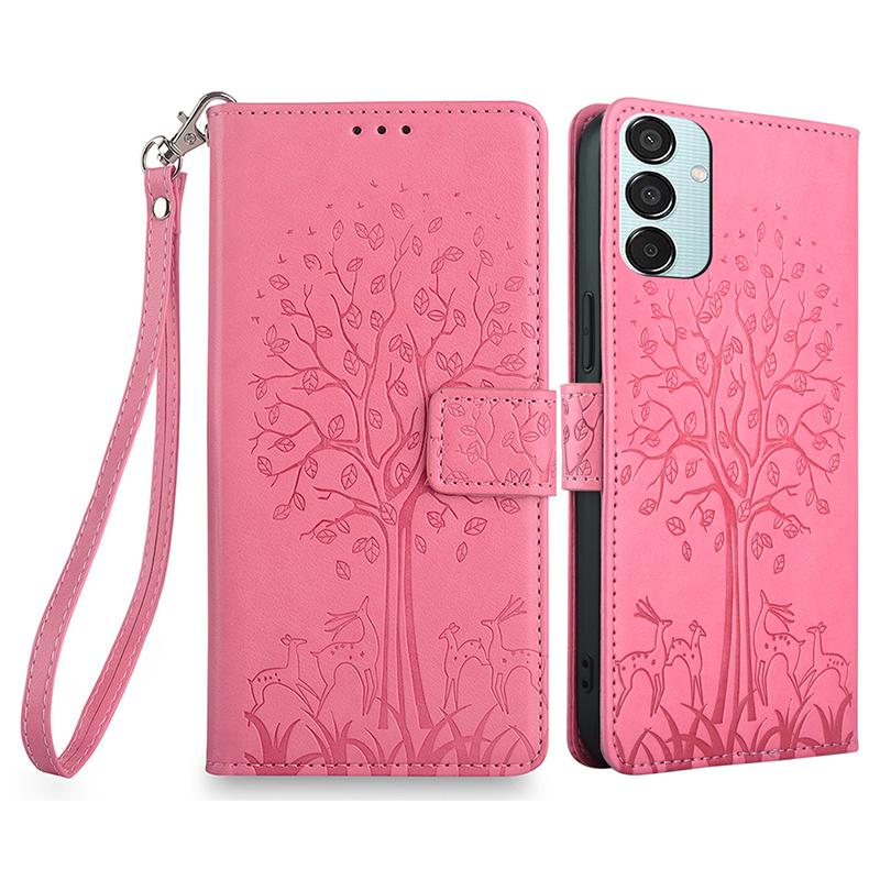 For Samsung Galaxy M15 5G Leather Case with 3 Card Slots Tree Pattern Phone Cover