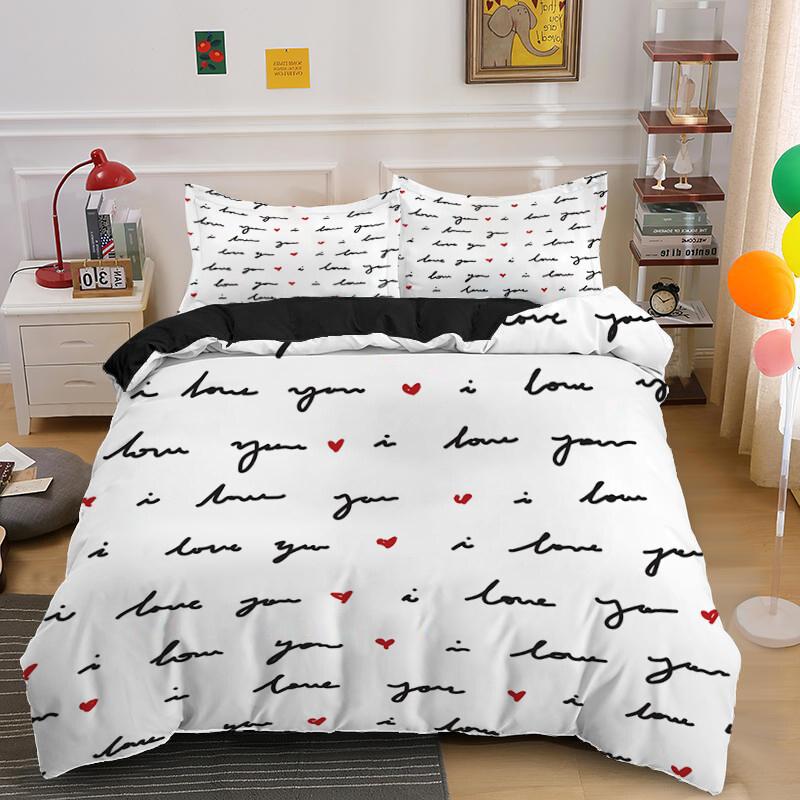 Comforter Romantic Love Heart Valentines Day Bedding Set Microfiber 3D Print King Queen For Boys Girls Teen Decor