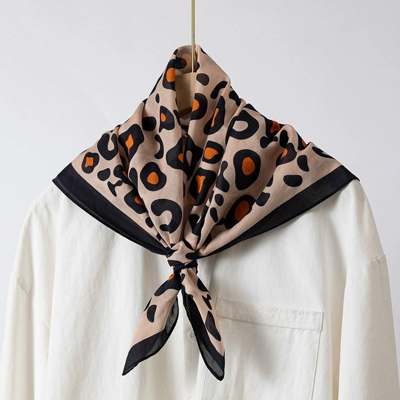 Leopard Print Cotton Silk Blend Scarf Women Autumn Vintage Head Scarves Square Scarves 65*65Cm