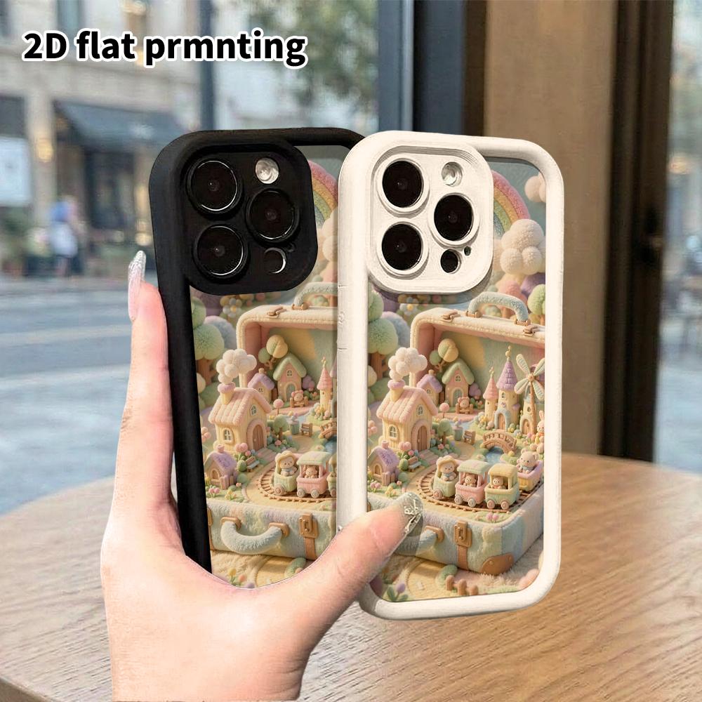 Phone Case: 2D flat design suitable for iPhone 18 17 16 15 14 13 Pro protective case, mini town, perfect Christmas and Halloween holiday gift