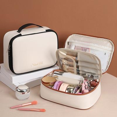 3 In 1 Pu Makeup Storage Bag Portable Large Capacity Multipurpose Washing Cosmetic Bag Freely Split Cosmetic Organizer Bag