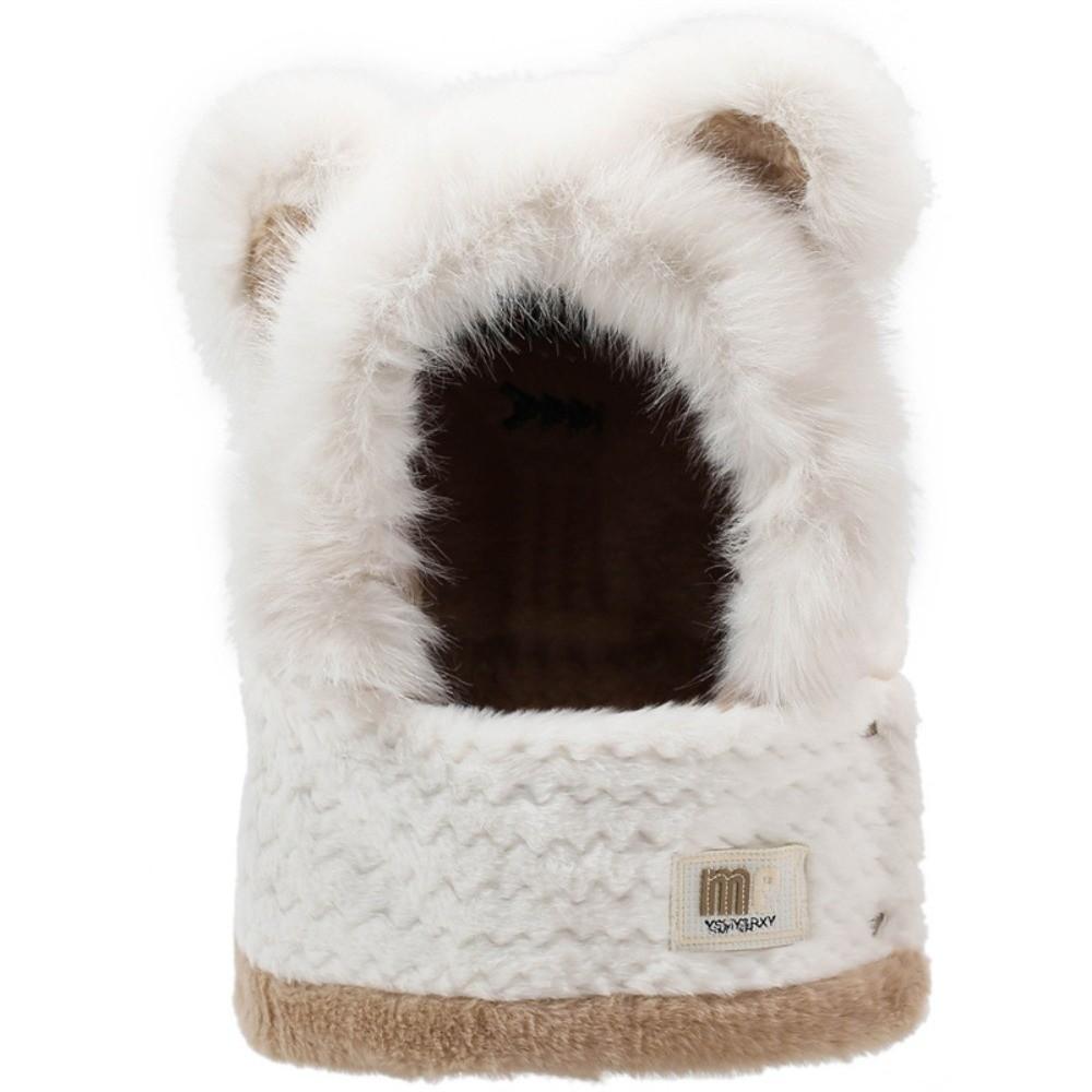

Cartoon Bear Scarf Hat 2 IN 1 Ear Protection Cap Lei Feng Cap Winter Plush Hat Travel білий