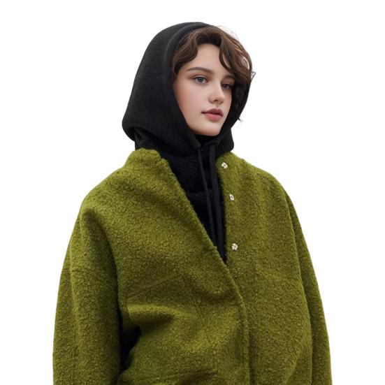 Men Women Shawl Scarf Solid Color Adjustable Drawstring Hooded Design Scarf 2 In 1 Winter Outdoor Hooded Wrap