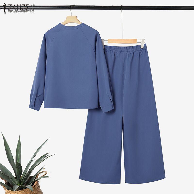 ZANZEA Lässiges zweiteiliges Anzug-Set für Damen mit langärmeliger Bluse und Hose