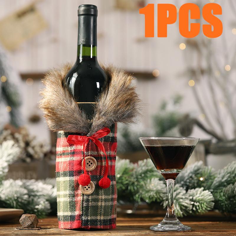 1/2PC Christmas Wine Bottle Cover Party Dining Table Wine Bottle Decoration Striped Checkered Wine Bottle Cover Home Table Decar