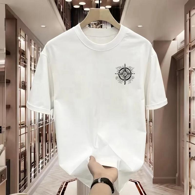 Men's summer new round neck cotton short-sleeved T-shirt loose plus size printed top chic Japanese style bottoming shirt