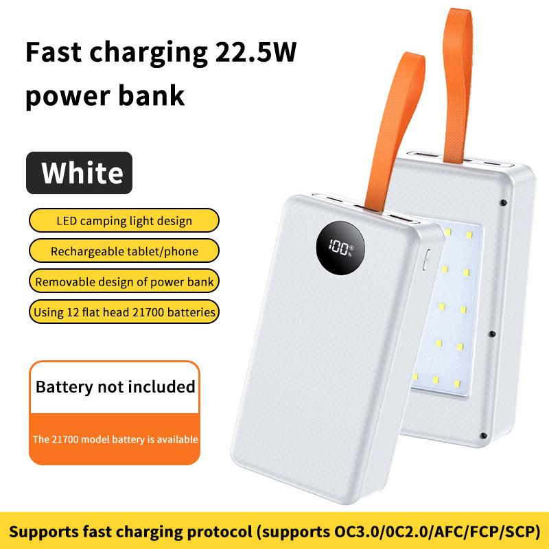 12*21700 Battery Holder 10W 22.5W Fast Charging 15W Wireless Charging Diy Power Case Dual Usb Type C Charge Box With Led Light