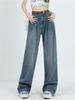 Einfache Retro-Stil Loose Fit Jeans mit Falten und Schrägtaschen Denimhosen ohne Gürtel Damenjeans & Kleidung