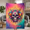 Flowers Skull Custom Flannel Blankets Soft Warm Cozy Throws for Home Decor Holiday Gifts