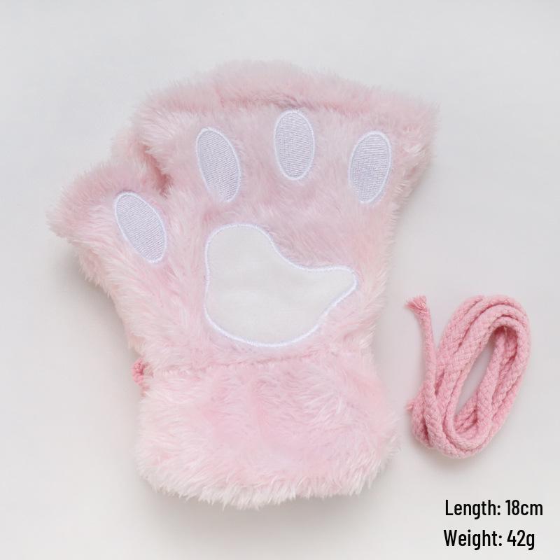 Niedliche Cartoon-Kätzchen Damen Fingerlose Winterhandschuhe - Fleecegefüttert Bärenpfoten-Design