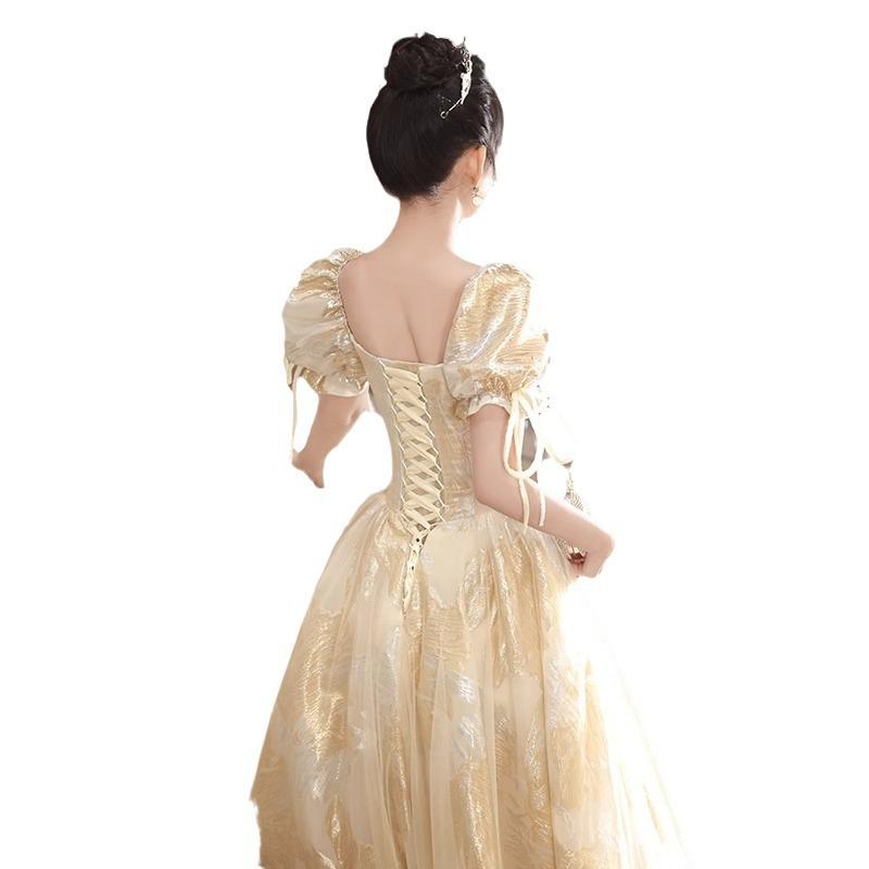 One-word shoulder champagne evening dress, high-end 1011 new engagement toast dress, presiding over the art exam graduation long