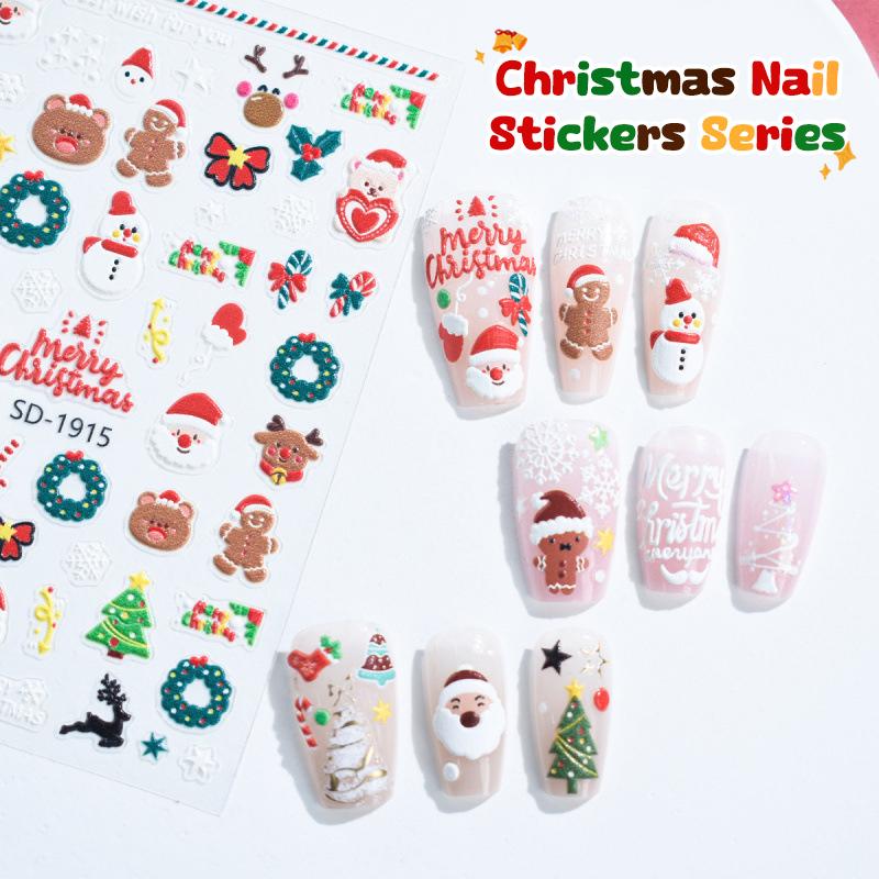 Christmas Lovely Cartoon Bowknot Santa Claus Snowman Christmas Tree Elk Snowflake Nail Art Stickers Xmas Cute Manicure Decals