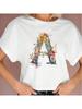 26 Letters Print T-Shirt Alphabet With Pink Flower Harajuku White Graphic Tee Casual Short Sleeve Lady Y2k Tops Kawaii Clothes