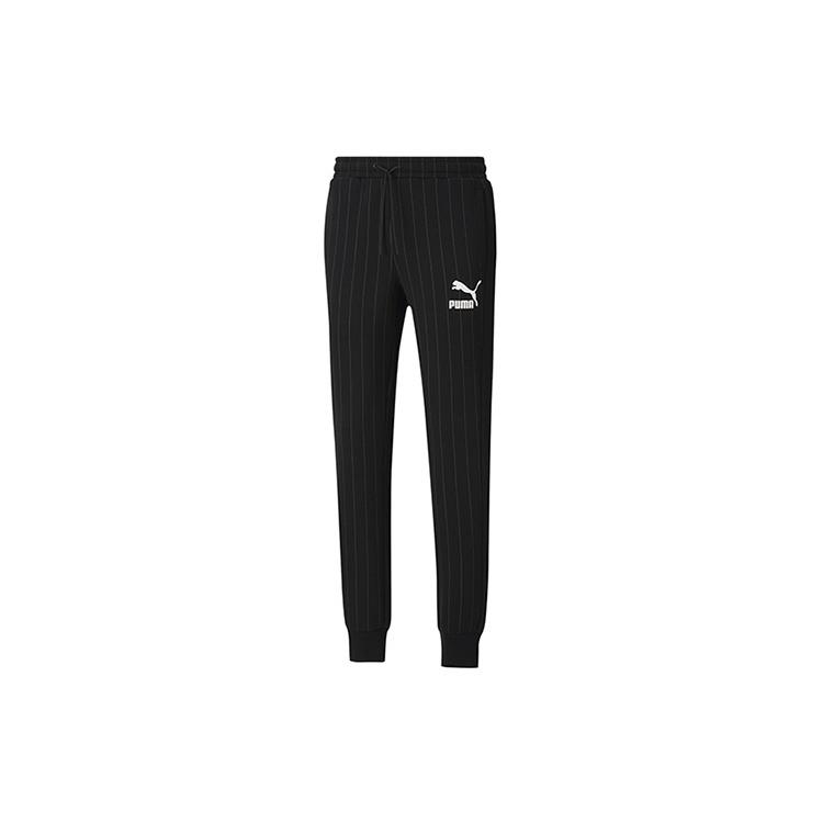 PUMA Pinstripe Casual Fleece Lined Long Pants Black Men s 530178-01 XS