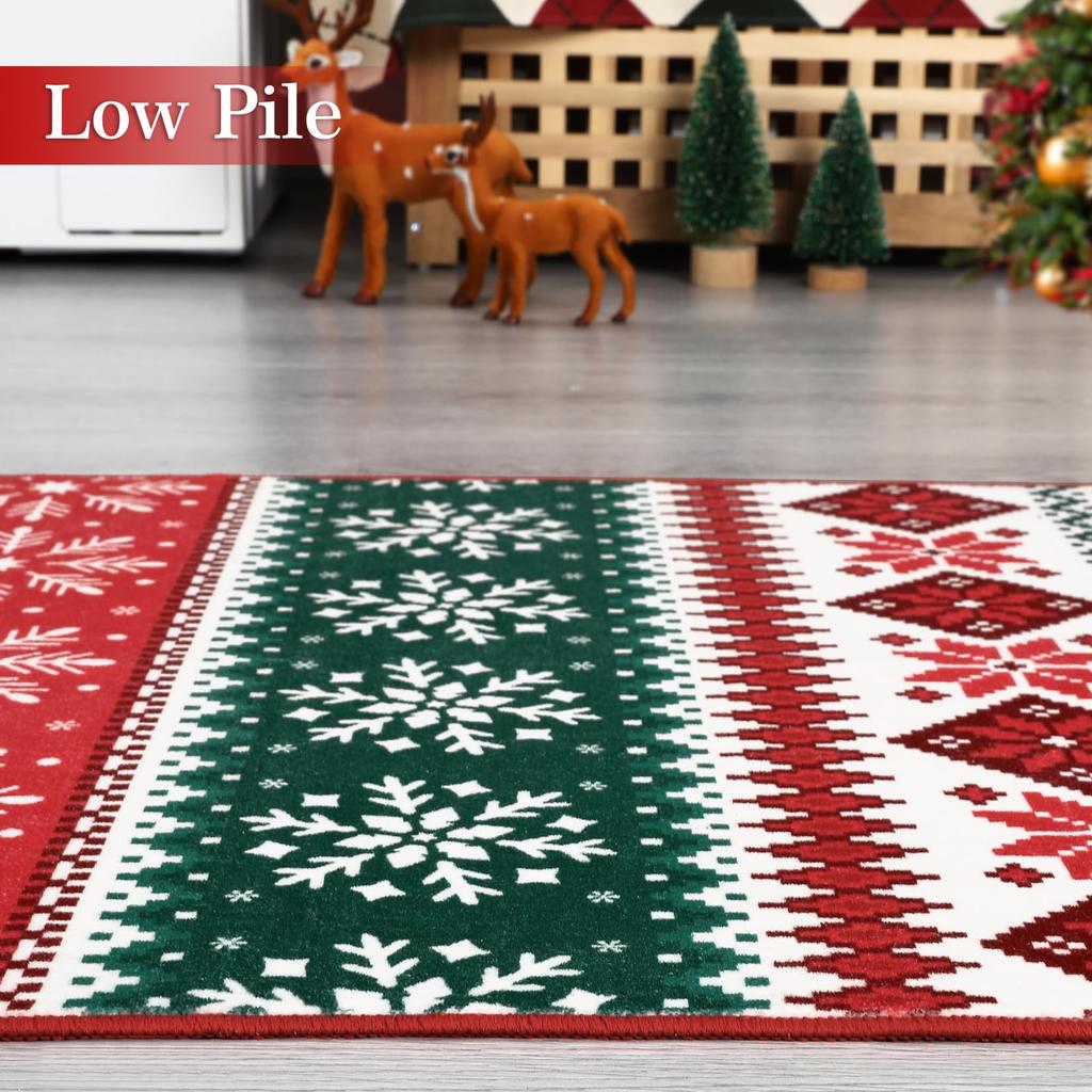 VIKAMA Christmas Entrance Rug Soft Bedroom & Kitchen Mat Geometric Non-Slip Front Door Doormat Christmas Home Decor