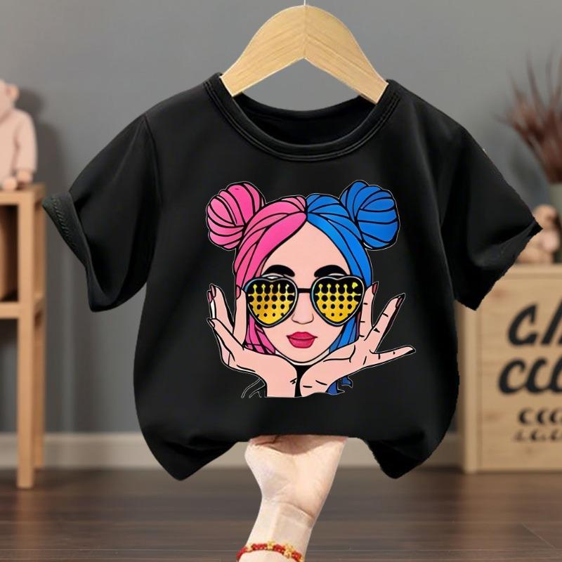 Summer Girls' Casual T-Shirt, Fashion Printed Children's Short-Sleeve Top, Breathable and Comfortable for Outdoor