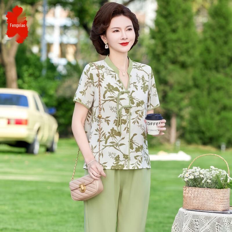 Women s Floral Print Short Sleeve Two-Piece Set 2XL