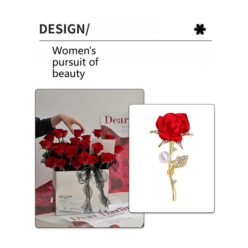 Diamond Studded, Rose Brooch, Simple, Elegant, Dripping Oil, Chest Flower, Fashionable Design Sense, Clothing Flower Accessories