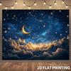 2D Dreamy Moon Tapestry Golden Crescent, Starry Sky and Sunlit Clouds Wall Art