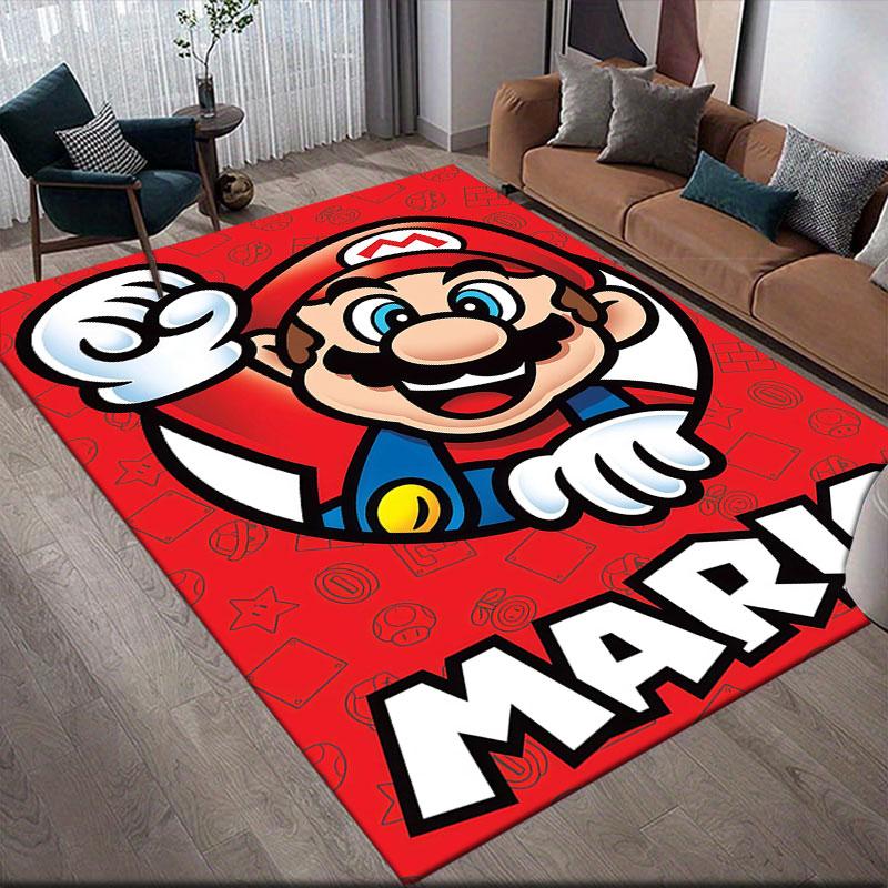 Mario Cartoon Flannel Printed Carpet, Home Sofa Decoration for Living Room & Bedroom, Non‑Slip Play Flannel Floor Mat for Game Room