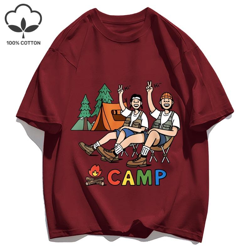 

Happy Camping Activity For Couples Printing Mens Basics T-Shirts Loose T-Shirt Casual Summer Short Sleeve Cotton Hip Hop Top XL