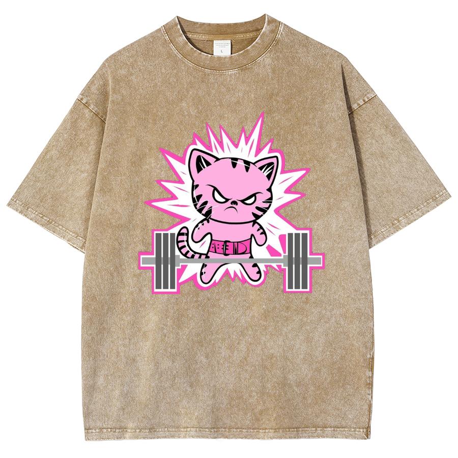 Sweet Cute Style Pink Cartoon Tiger Print Women's T-Shirt Washed Oversized Short Sleeve Casual Beautiful Statement Top