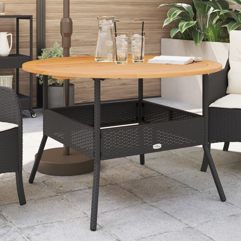 Vidaxl Gartentisch mit Akazienholzplatte, Schwarz, Ø110x71 cm, PE-Rattan