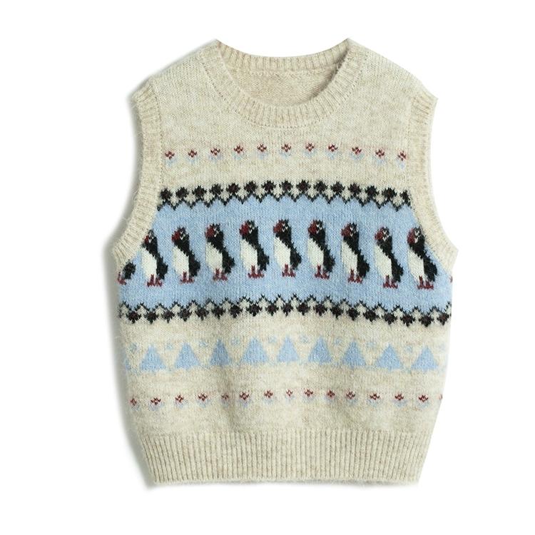 Dimanaf 2025 Sweaters Short Vest Autumn Women Flowers Print O-Neck Sweaters Knitting White Sweater