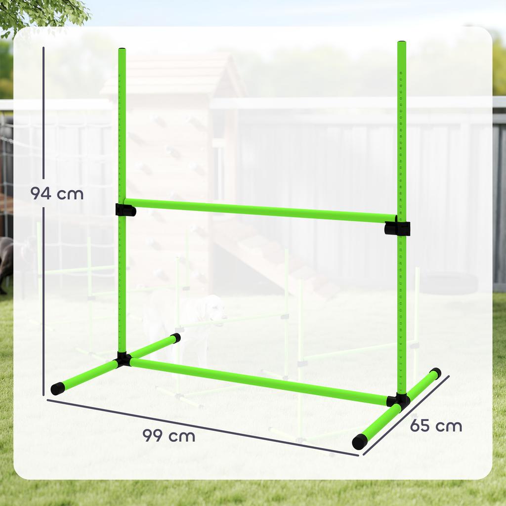 Dog Agility Set, 4-Piece Height-Adjustable Agility Equipment with 4 Hurdles, Carry Bag, 99 x 65 x 94 cm, Green